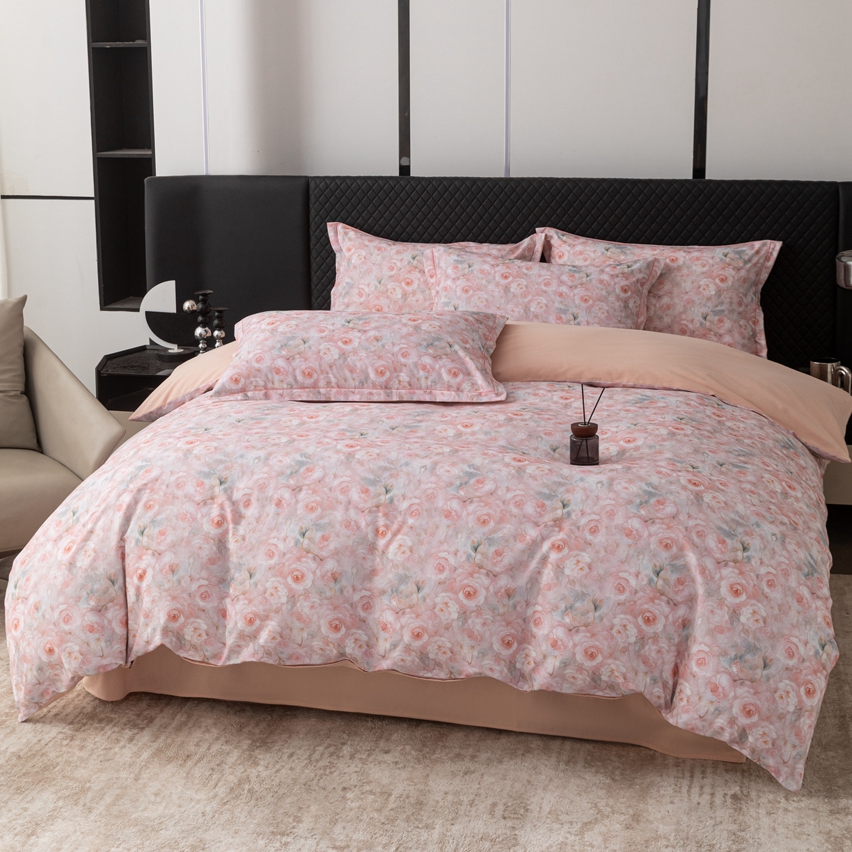 91家纺网 家纺一手货源 找家纺 晶缦家纺 2025新款加厚纯棉全棉磨毛四件套 淡颜粉