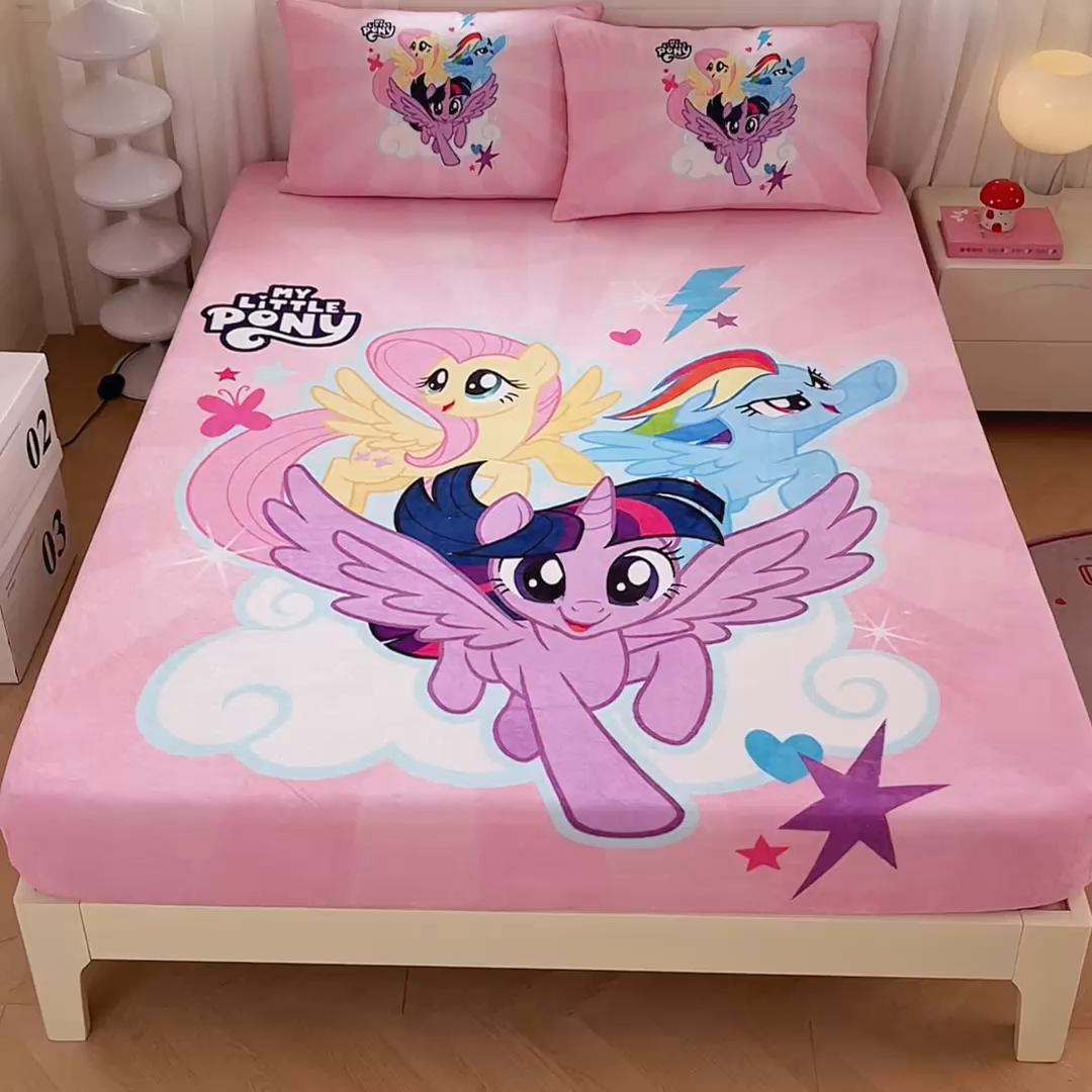 91家纺网 家纺一手货源 找家纺 蘭菲家纺 2025新款小马宝莉牛奶绒单床笠 床笠单件 飞翔(宝莉)