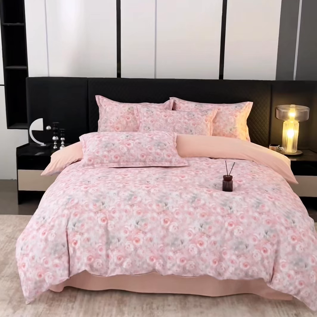 91家纺网 家纺一手货源 找家纺 晶缦家纺 2025新款加厚纯棉全棉磨毛四件套 淡颜粉