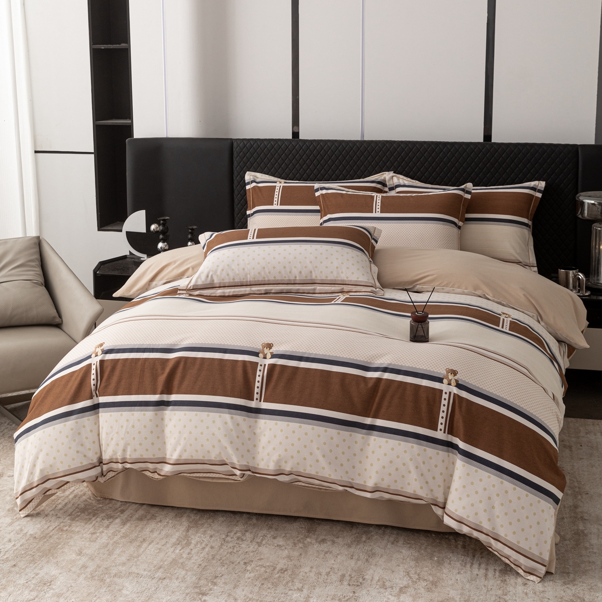 91家纺网 家纺一手货源 找家纺 晶缦家纺 2025新款加厚纯棉全棉磨毛四件套 熊可爱咖