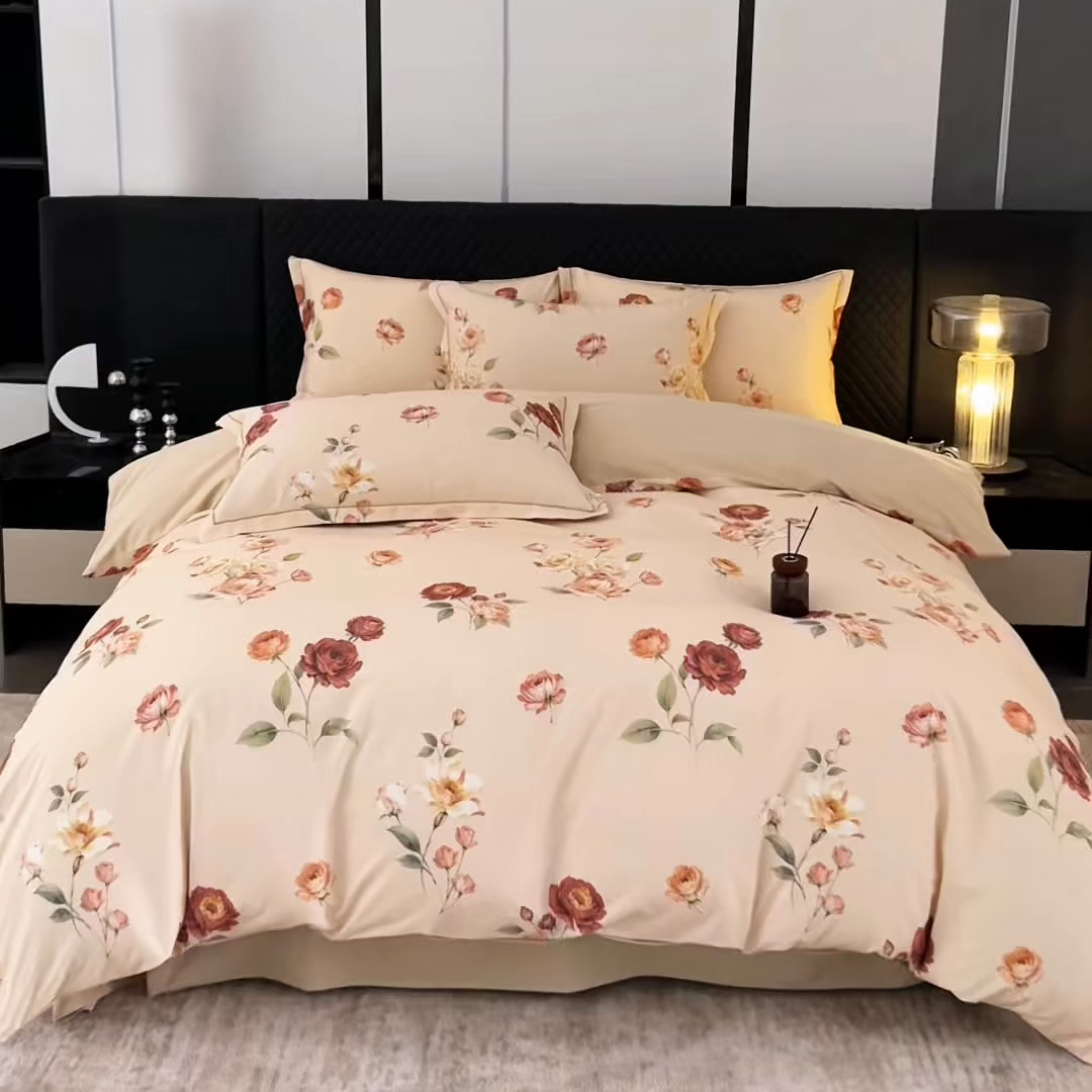 91家纺网 家纺一手货源 找家纺 晶缦家纺 2025新款加厚纯棉全棉磨毛四件套 玫瑰时光黄