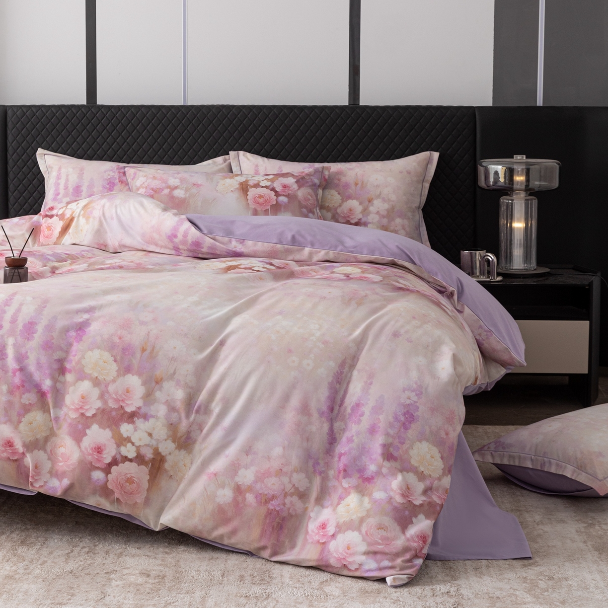 91家纺网 家纺一手货源 找家纺 晶缦家纺 2025新款加厚纯棉全棉磨毛四件套 篱笆小筑粉