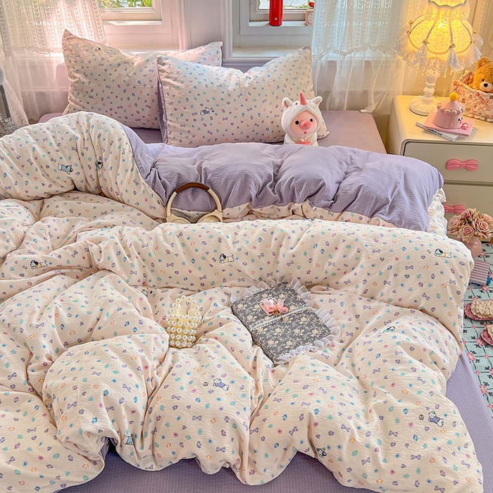 优佳优品 2025新款高克重云感双层纱印花四件套 彩心萌踪