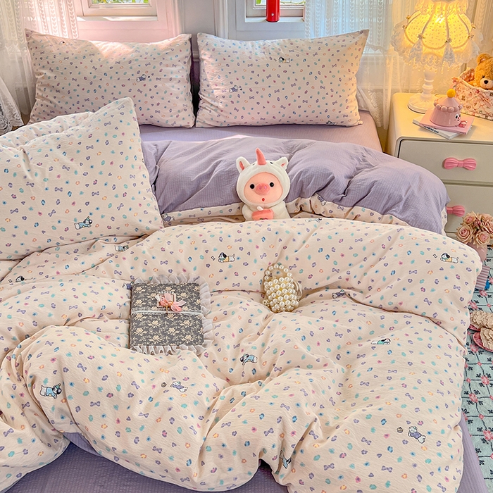 91家纺网 家纺一手货源 找家纺 优佳优品 2025新款高克重云感双层纱印花四件套 彩心萌踪