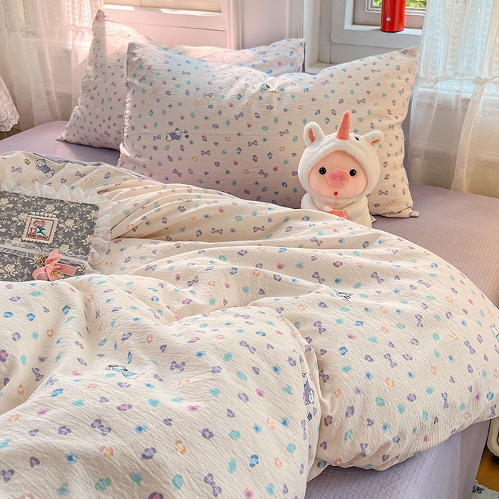 91家纺网 家纺一手货源 找家纺 优佳优品 2025新款高克重云感双层纱印花四件套 彩心萌踪