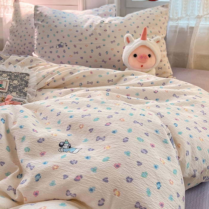 91家纺网 家纺一手货源 找家纺 优佳优品 2025新款高克重云感双层纱印花四件套 彩心萌踪