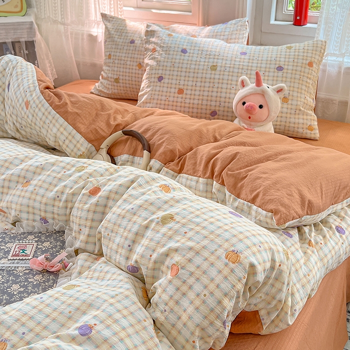 91家纺网 家纺一手货源 找家纺 优佳优品 2025新款高克重云感双层纱印花四件套 彩韵甜橙