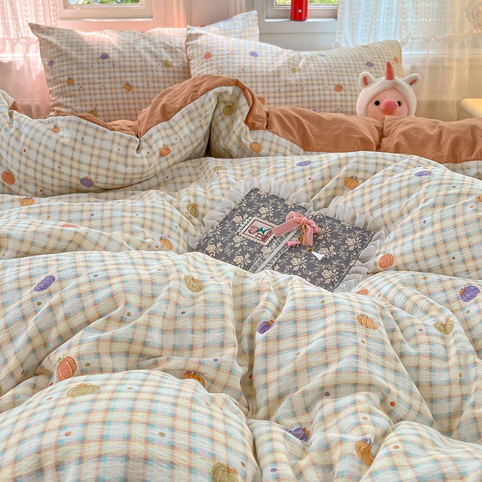 91家纺网 家纺一手货源 找家纺 优佳优品 2025新款高克重云感双层纱印花四件套 彩韵甜橙