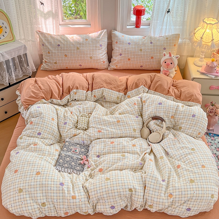 91家纺网 家纺一手货源 找家纺 优佳优品 2025新款高克重云感双层纱印花四件套 彩韵甜橙