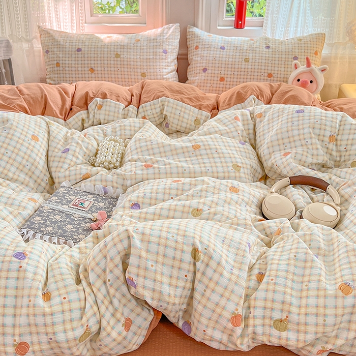 91家纺网 家纺一手货源 找家纺 优佳优品 2025新款高克重云感双层纱印花四件套 彩韵甜橙