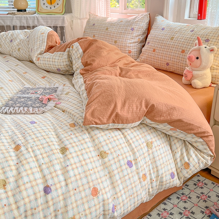 91家纺网 家纺一手货源 找家纺 优佳优品 2025新款高克重云感双层纱印花四件套 彩韵甜橙