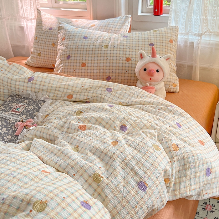 91家纺网 家纺一手货源 找家纺 优佳优品 2025新款高克重云感双层纱印花四件套 彩韵甜橙