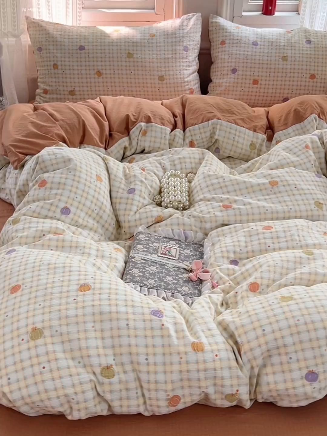 91家纺网 家纺一手货源 找家纺 优佳优品 2025新款高克重云感双层纱印花四件套 彩韵甜橙