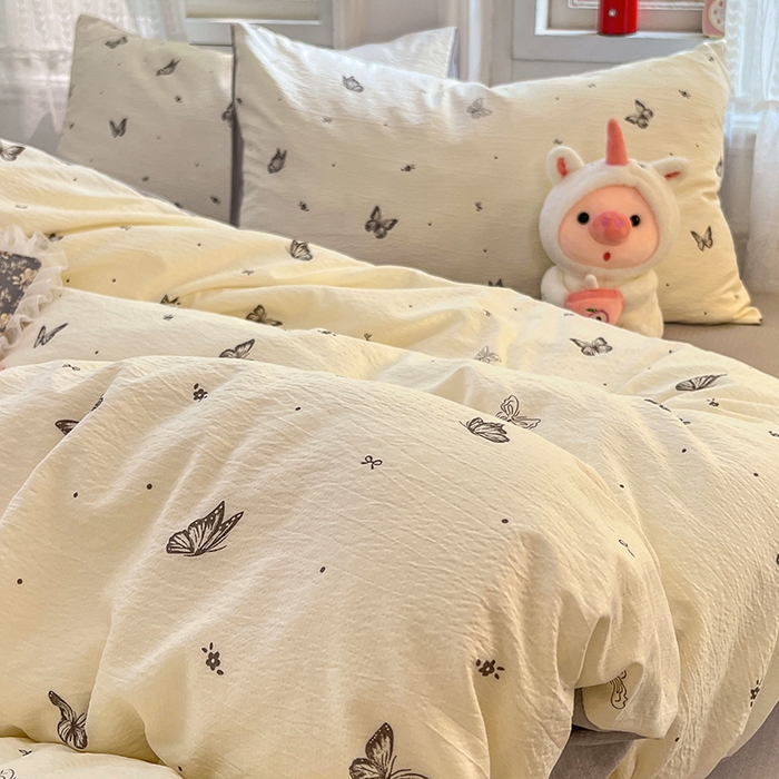 91家纺网 家纺一手货源 找家纺 优佳优品 2025新款高克重云感双层纱印花四件套 蝶语素织