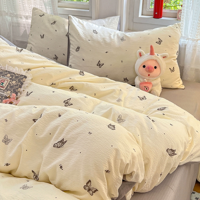 91家纺网 家纺一手货源 找家纺 优佳优品 2025新款高克重云感双层纱印花四件套 蝶语素织