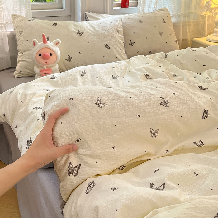 91家纺网 家纺一手货源 找家纺 优佳优品 2025新款高克重云感双层纱印花四件套 蝶语素织