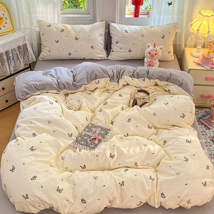 91家纺网 家纺一手货源 找家纺 优佳优品 2025新款高克重云感双层纱印花四件套 蝶语素织