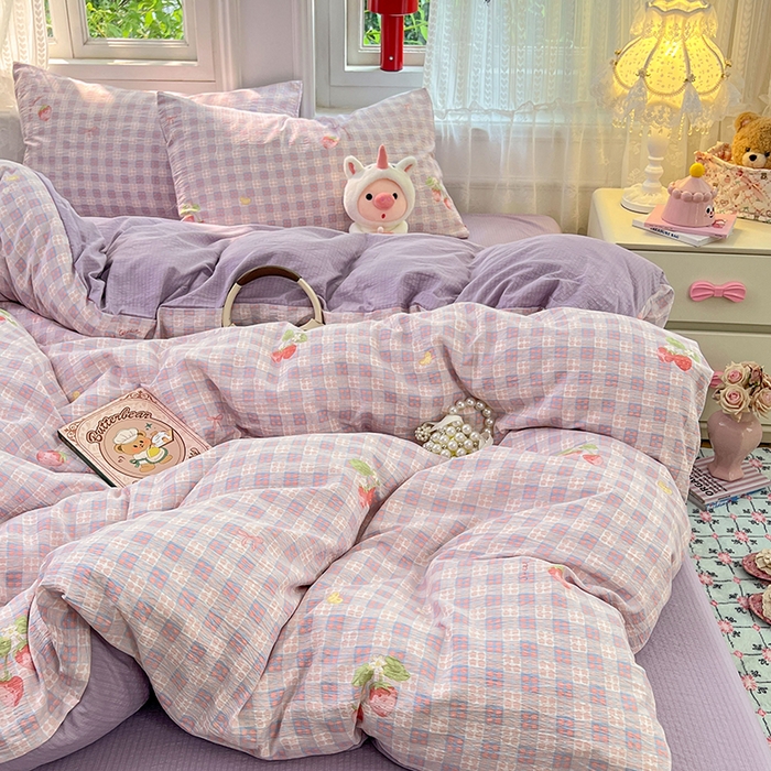 91家纺网 家纺一手货源 找家纺 优佳优品 2025新款高克重云感双层纱印花四件套 格莓柔居