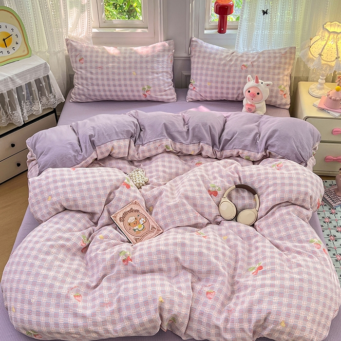 91家纺网 家纺一手货源 找家纺 优佳优品 2025新款高克重云感双层纱印花四件套 格莓柔居