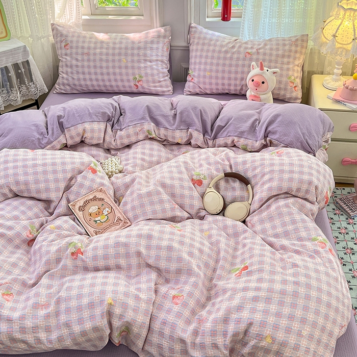 91家纺网 家纺一手货源 找家纺 优佳优品 2025新款高克重云感双层纱印花四件套 格莓柔居