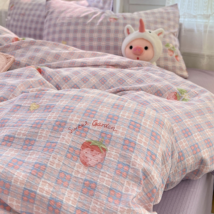 91家纺网 家纺一手货源 找家纺 优佳优品 2025新款高克重云感双层纱印花四件套 格莓柔居