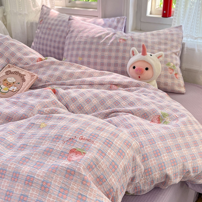 91家纺网 家纺一手货源 找家纺 优佳优品 2025新款高克重云感双层纱印花四件套 格莓柔居