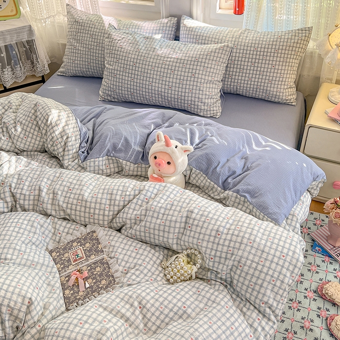 91家纺网 家纺一手货源 找家纺 优佳优品 2025新款高克重云感双层纱印花四件套 格韵雅眠