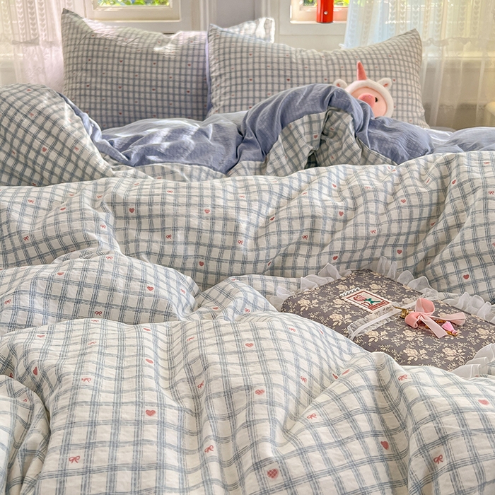 91家纺网 家纺一手货源 找家纺 优佳优品 2025新款高克重云感双层纱印花四件套 格韵雅眠