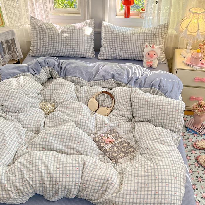 91家纺网 家纺一手货源 找家纺 优佳优品 2025新款高克重云感双层纱印花四件套 格韵雅眠