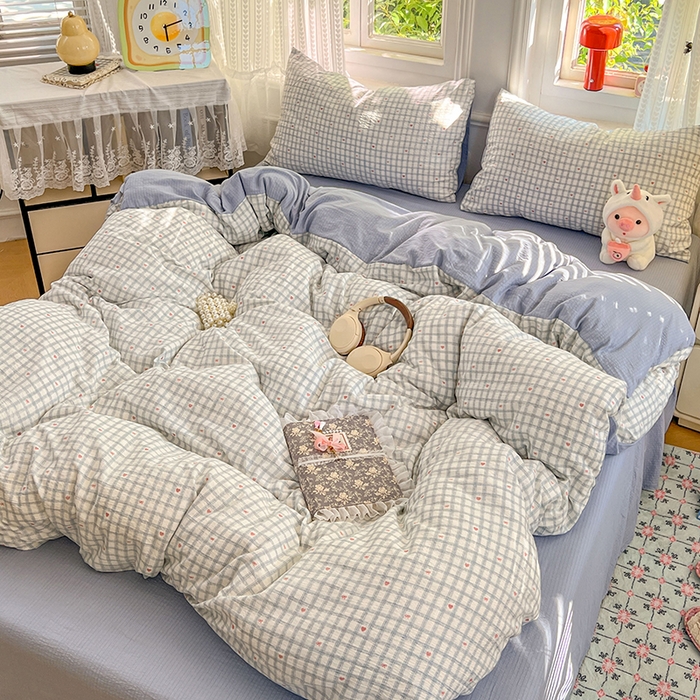 91家纺网 家纺一手货源 找家纺 优佳优品 2025新款高克重云感双层纱印花四件套 格韵雅眠