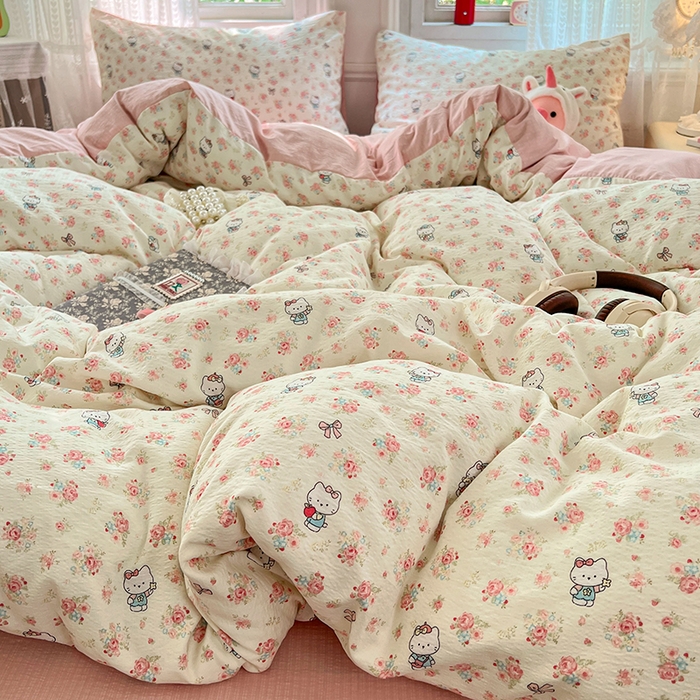 91家纺网 家纺一手货源 找家纺 优佳优品 2025新款高克重云感双层纱印花四件套 花笺喵韵