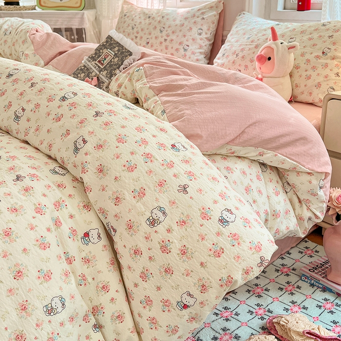 91家纺网 家纺一手货源 找家纺 优佳优品 2025新款高克重云感双层纱印花四件套 花笺喵韵