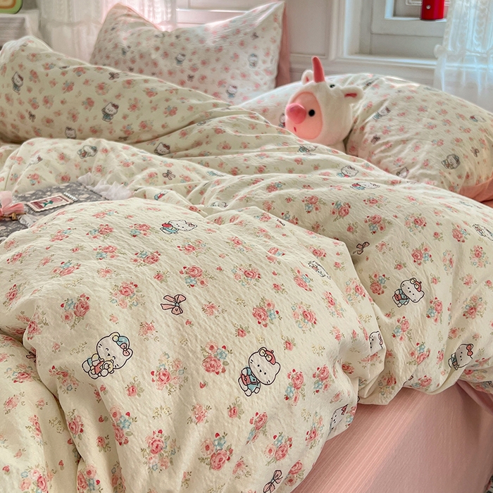 91家纺网 家纺一手货源 找家纺 优佳优品 2025新款高克重云感双层纱印花四件套 花笺喵韵