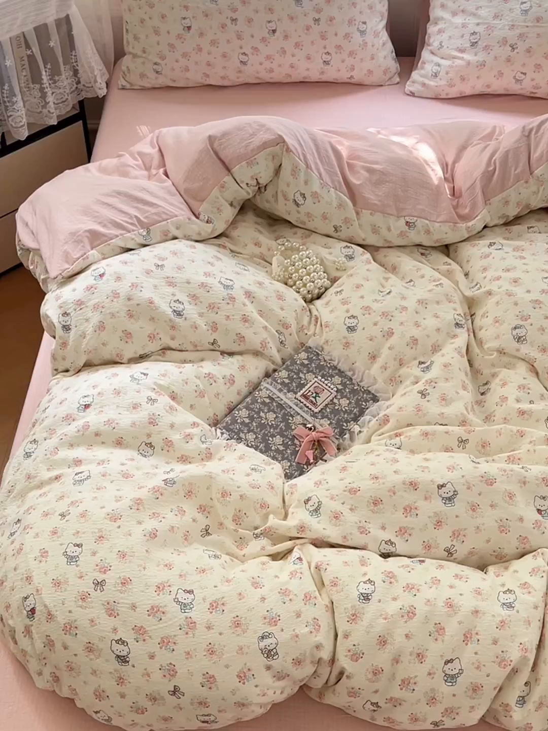 91家纺网 家纺一手货源 找家纺 优佳优品 2025新款高克重云感双层纱印花四件套 花笺喵韵