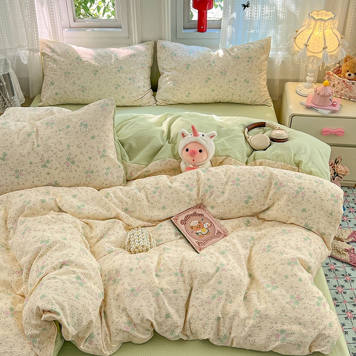 优佳优品 2025新款高克重云感双层纱印花四件套 花絮柔枝