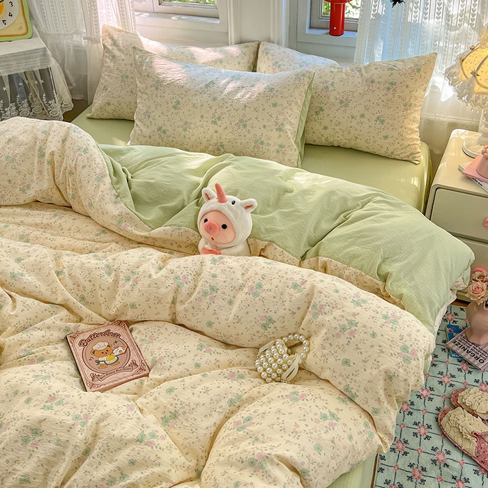 91家纺网 家纺一手货源 找家纺 优佳优品 2025新款高克重云感双层纱印花四件套 花絮柔枝