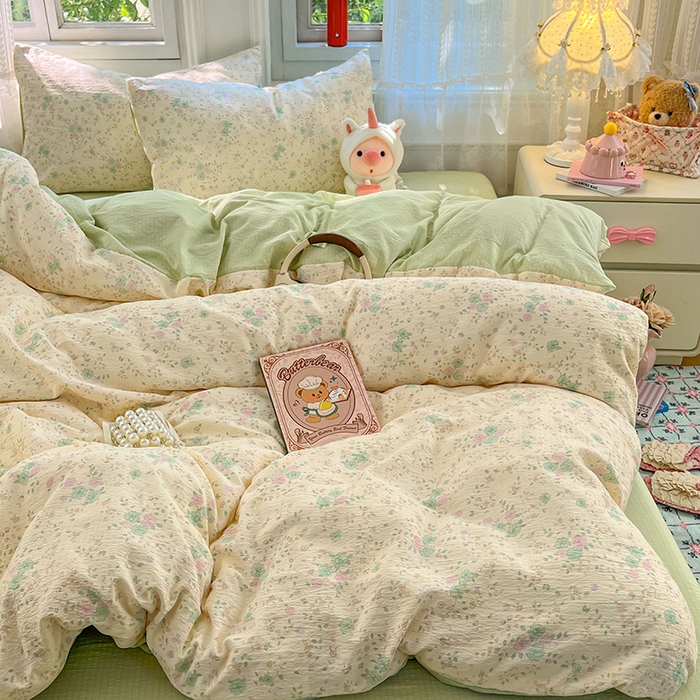 91家纺网 家纺一手货源 找家纺 优佳优品 2025新款高克重云感双层纱印花四件套 花絮柔枝