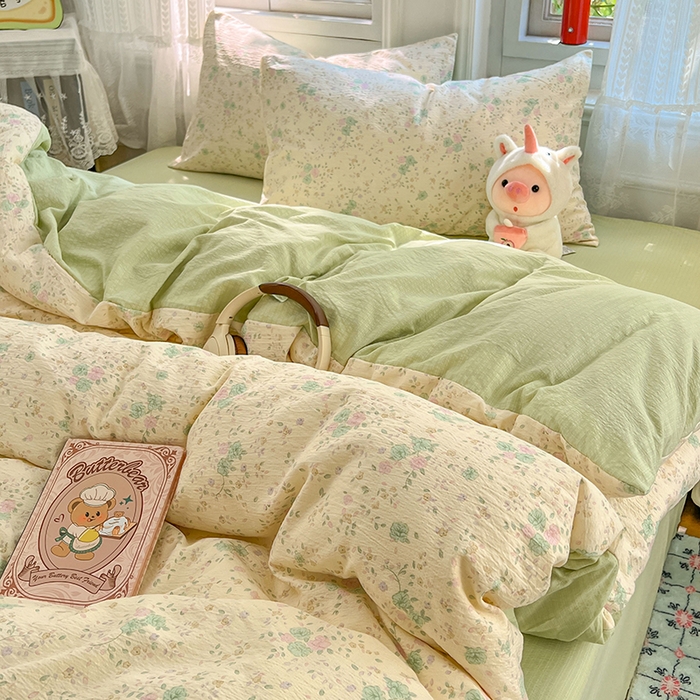 91家纺网 家纺一手货源 找家纺 优佳优品 2025新款高克重云感双层纱印花四件套 花絮柔枝