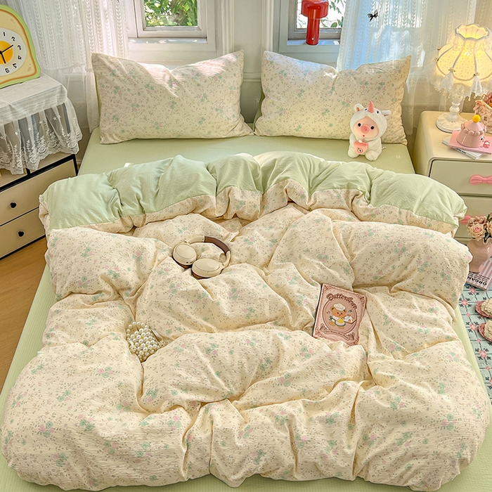 91家纺网 家纺一手货源 找家纺 优佳优品 2025新款高克重云感双层纱印花四件套 花絮柔枝