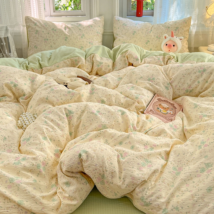 91家纺网 家纺一手货源 找家纺 优佳优品 2025新款高克重云感双层纱印花四件套 花絮柔枝