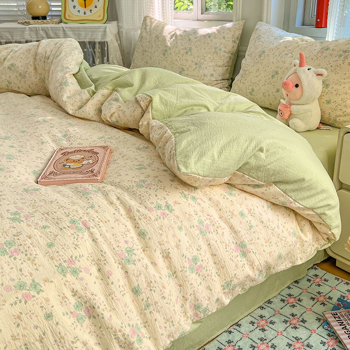 91家纺网 家纺一手货源 找家纺 优佳优品 2025新款高克重云感双层纱印花四件套 花絮柔枝