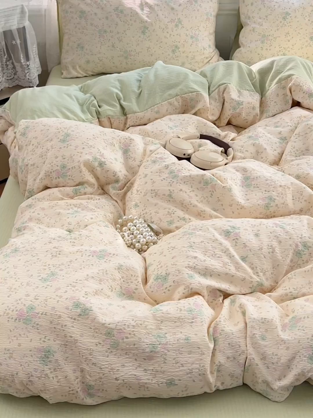 91家纺网 家纺一手货源 找家纺 优佳优品 2025新款高克重云感双层纱印花四件套 花絮柔枝