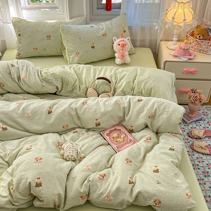 91家纺网 家纺一手货源 找家纺 优佳优品 2025新款高克重云感双层纱印花四件套 快乐小象