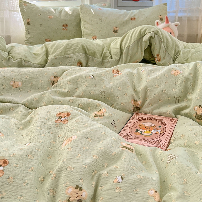 91家纺网 家纺一手货源 找家纺 优佳优品 2025新款高克重云感双层纱印花四件套 快乐小象