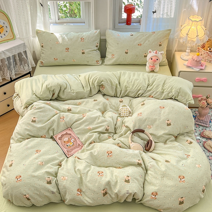 91家纺网 家纺一手货源 找家纺 优佳优品 2025新款高克重云感双层纱印花四件套 快乐小象