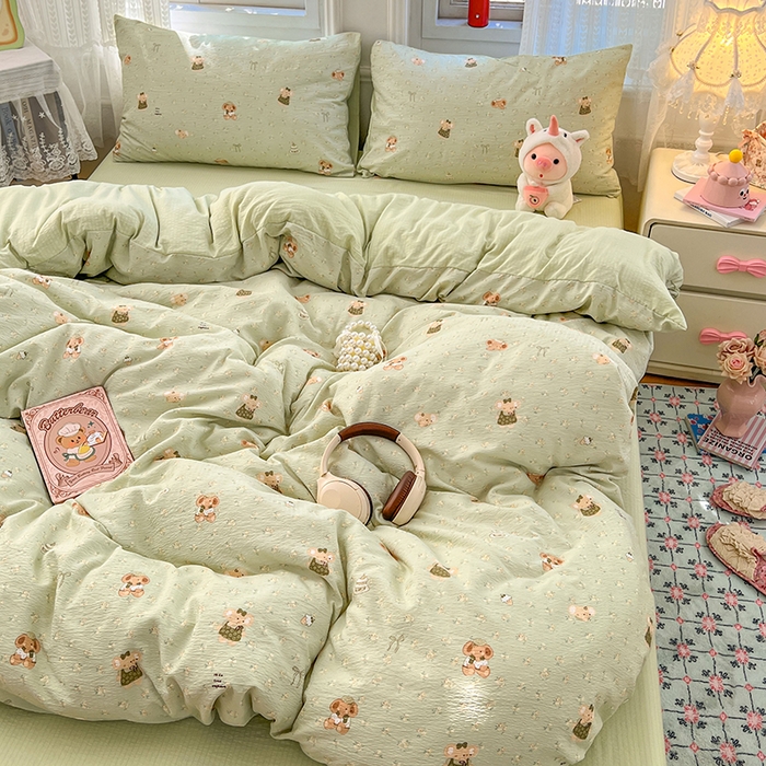 91家纺网 家纺一手货源 找家纺 优佳优品 2025新款高克重云感双层纱印花四件套 快乐小象