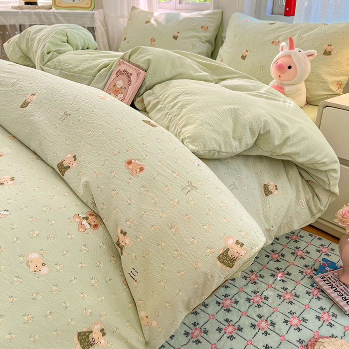 91家纺网 家纺一手货源 找家纺 优佳优品 2025新款高克重云感双层纱印花四件套 快乐小象