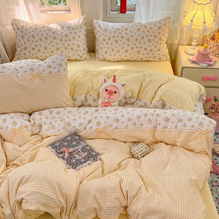 优佳优品 2025新款高克重云感双层纱印花四件套 暖格花町