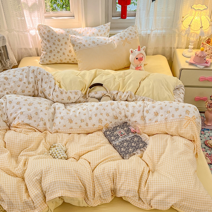 91家纺网 家纺一手货源 找家纺 优佳优品 2025新款高克重云感双层纱印花四件套 暖格花町