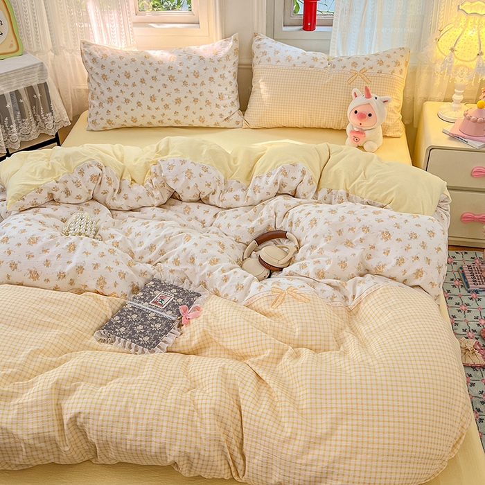 91家纺网 家纺一手货源 找家纺 优佳优品 2025新款高克重云感双层纱印花四件套 暖格花町